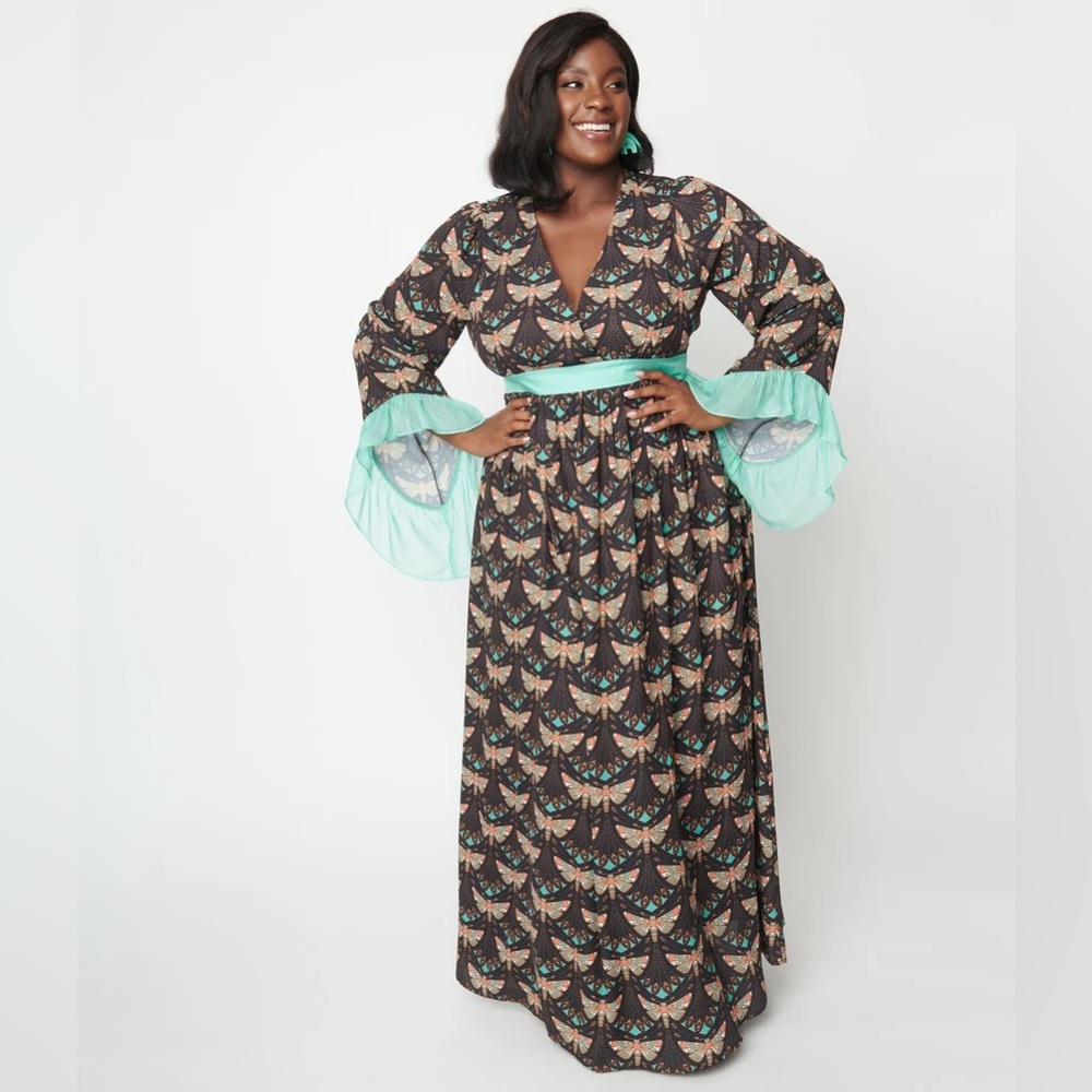 Unique Vintage Black & Mint Moth Maci Dress